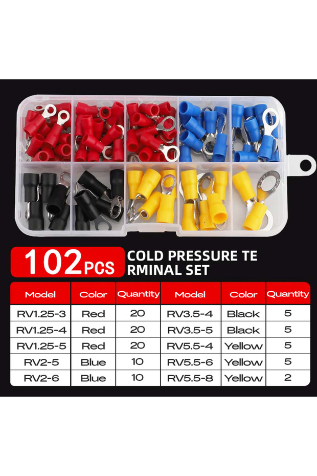 102 Pcs -Set 102PCS Ring Crimp Terminals Electrical Wire Connectors M4/M5/M6 Insulation Ferrule Lugs