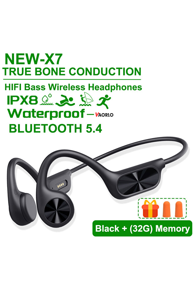 NEW-X7 Black IPX8 Waterproof Swimming Bone Conduction Headphone Bluetooth 5.4 Bass Wireless Headset