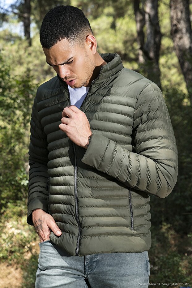 Water Repellent Slim Fit Pocket Stand Collar Puffer Coat Men's COAT 649010