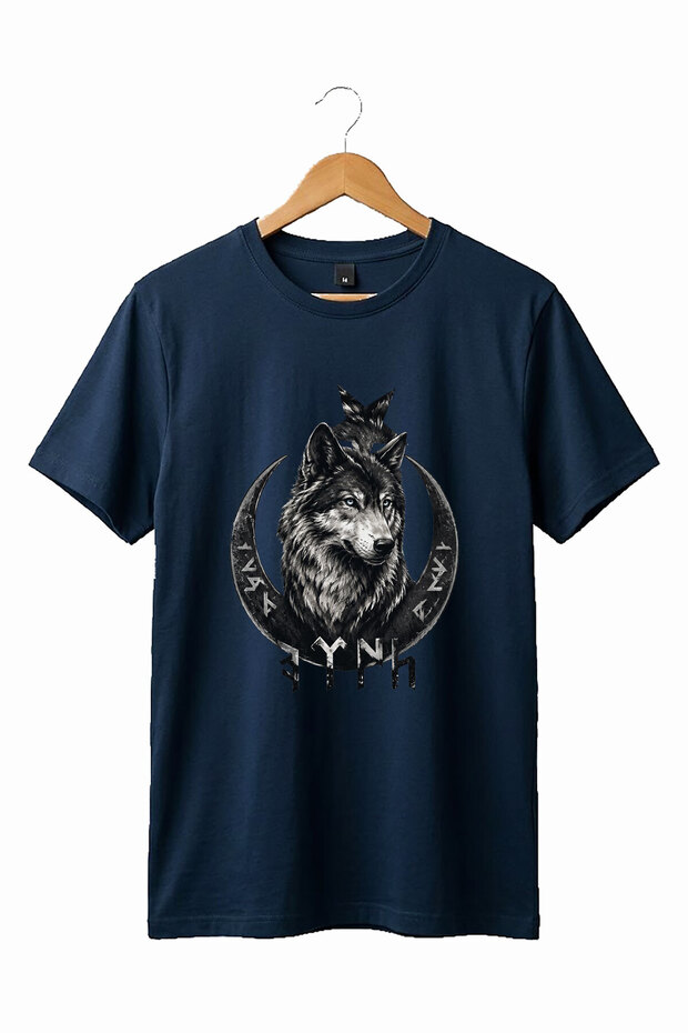 Turkish Written Bozkurt Turkish Flag Printed 100% Cotton Premium Navy Blue T-Shirt