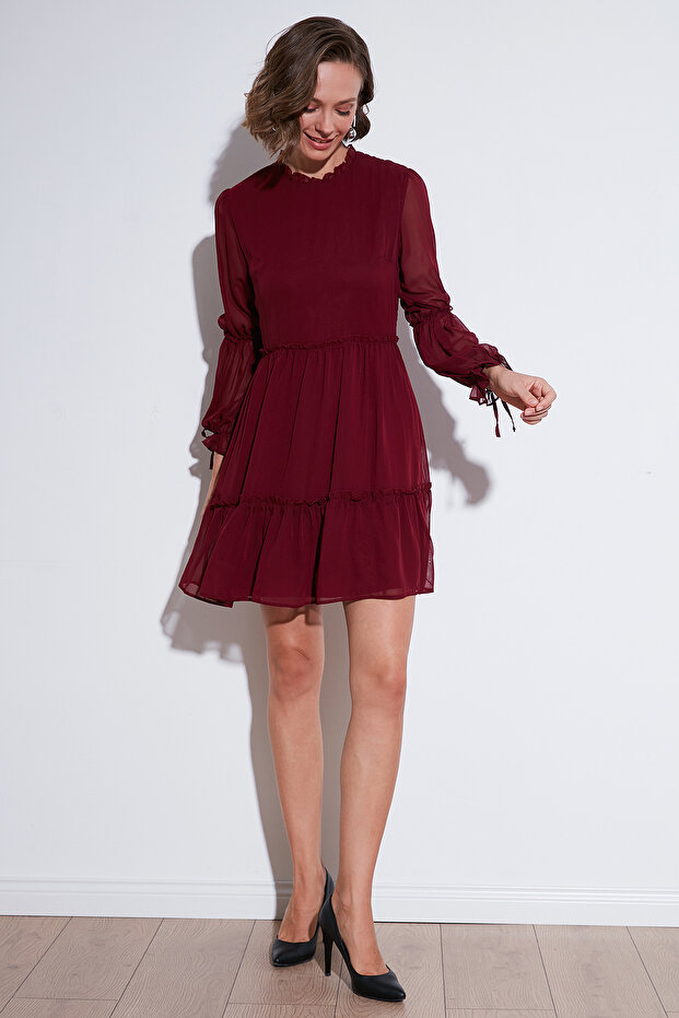 Regular Fit High Neck Gathered Lined Mini Evening Dress Evening Dress 611El345