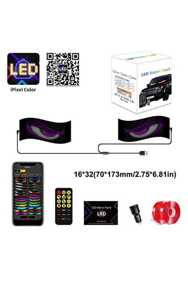 USB Plug 2pcs 7x17.3cm ZSQHET Halloween LED Night Light Car Sign Bluetooth LED Matrix Pixel Panel DI