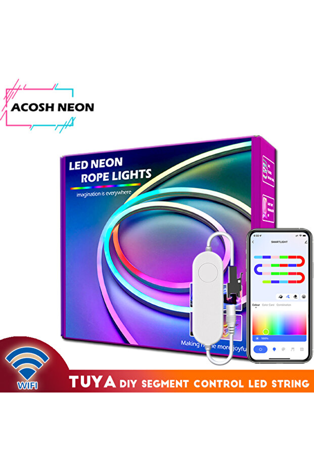 10m EU-plug Full Set DC 12/24V Tuya RGBIC LED Neon Strip WiFi APP Control 1-10M RGBIC Lamp Tape Work