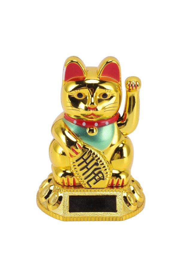 Gold Fashion Solar Waving Cat Chinese Lucky Cat Decoration Waving Arm Solar Light Induction Statue F