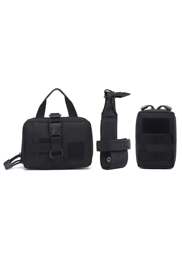 black 3Pcs Dog Tactical Bags Attaching on Harness Vest 2Pcs Pouch Molles and 1 Belt Bottle Holder Wa