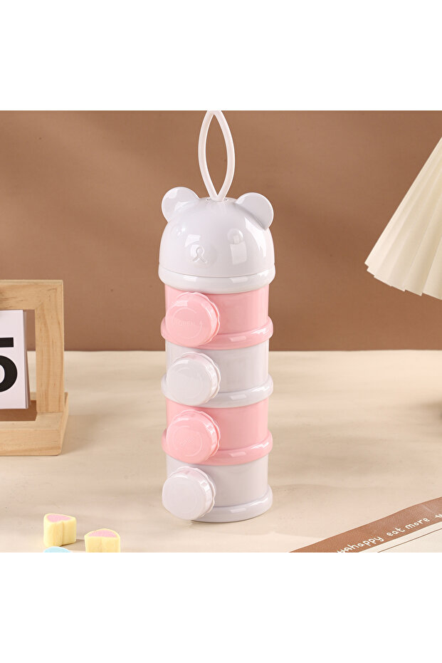 4C-Pink 4 Grid Portable Milk powder box container Toddle Baby Snacks Food Storage Box Formula Dispen