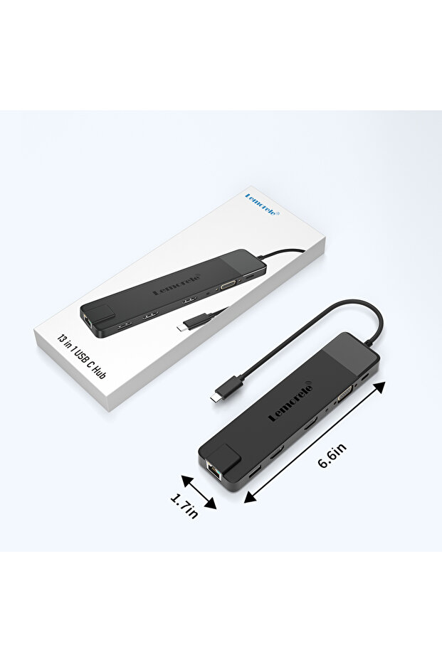TC100 Lemorele 13 IN 1 4K USB Hub USB C to Dual HDMI VGA RJ45 Gigabit Docking Station USB 3.0 Adapte