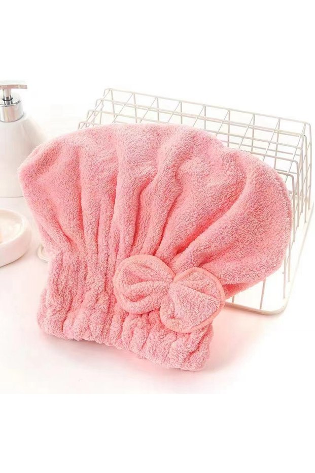 Pink 1Pc Microfiber Hair Drying Towels Head Wrap with Bow-Knot Shower Cap Hair Turban HairWrap Bath