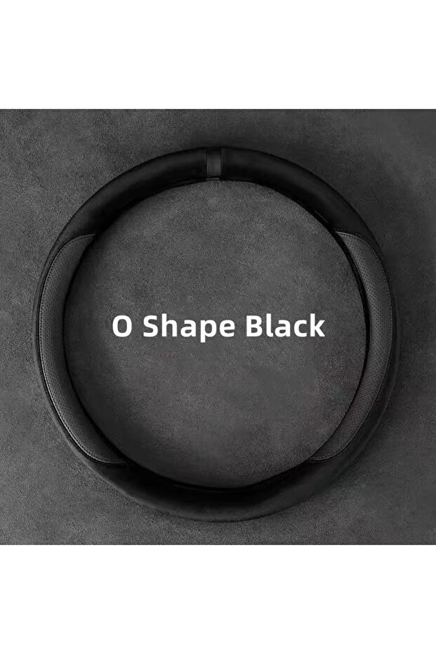O Shape Black Suede Cover for All Seasons Auto Steering Wheel Cover Ultra-thin Non-slip D-shaped Rou