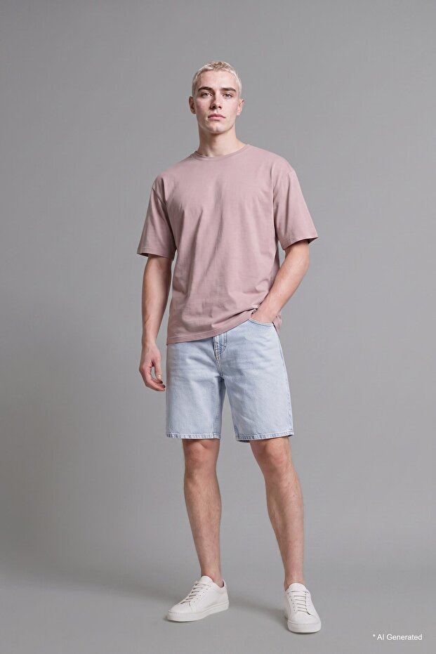 100% Cotton Relax Fit Crew Neck Short Sleeve Rose Color T-Shirt I0623Ax26Sm