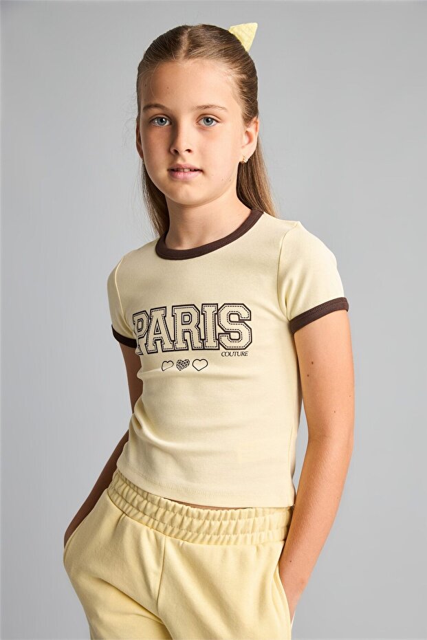 Regular Fit Printed Crew Neck Ribbed Short Sleeve T-Shirt Girls I6157A826Sm