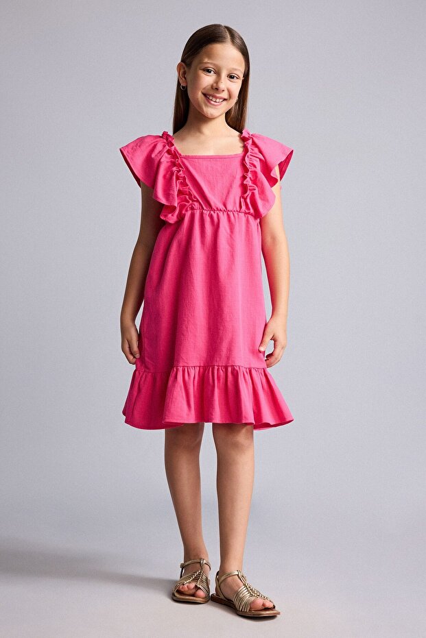 100% Cotton Sleeveless Linen Look Dress for Girls H3765A826Hs