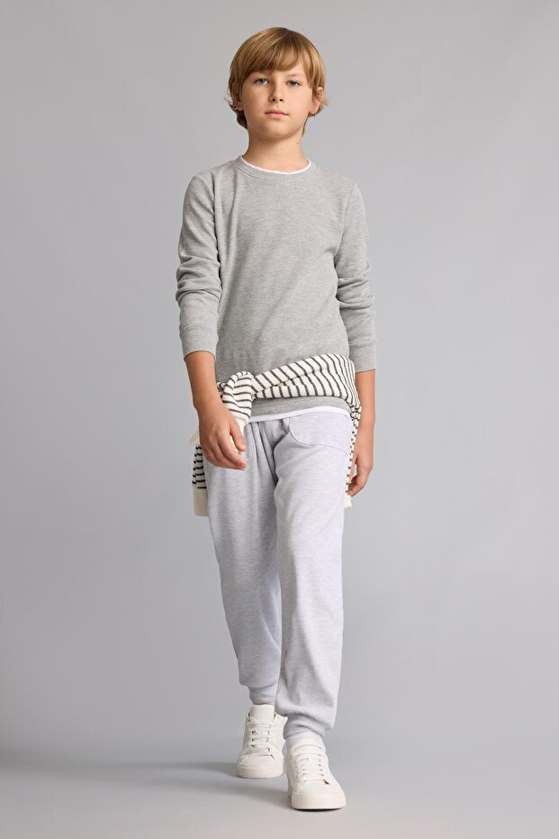 Cotton Oversized Light Gray Melange Sweatpants for Boys H9233A826Au