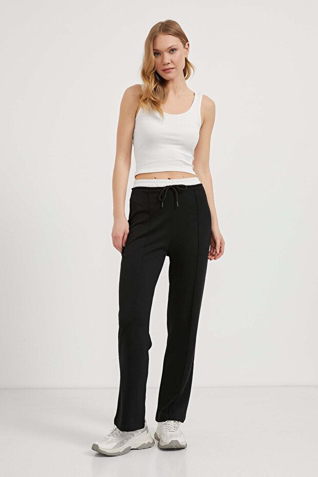 Women's Elastic Waist Garni Çimalı Black Sweatpants