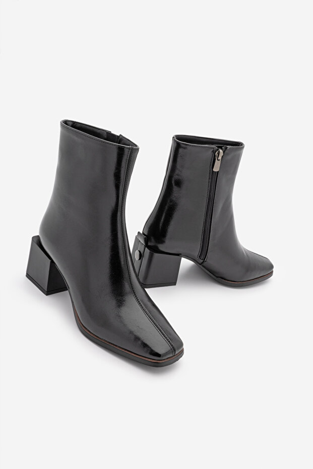 Women's Heeled Boots&Booties Blunt Toe Wood Pattern Heel Zippered Daily Classic Boots Noyes Black