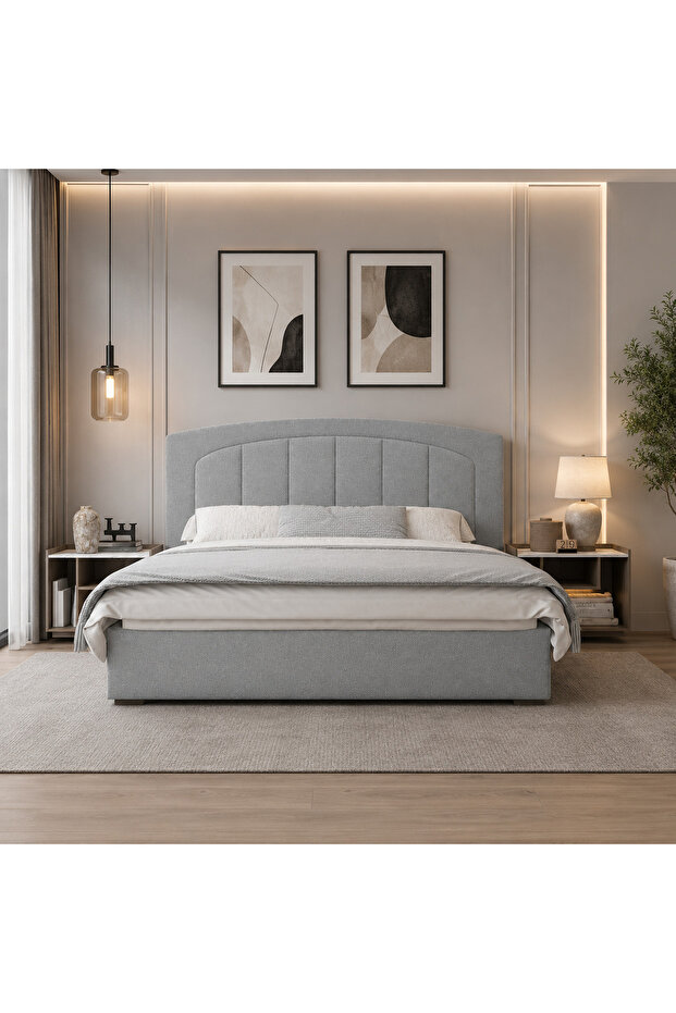سرير من هاي بوينت، قماش مبطن ناعم بتصميم عصري مريح، 220 × 215 سم باللون الأبيض