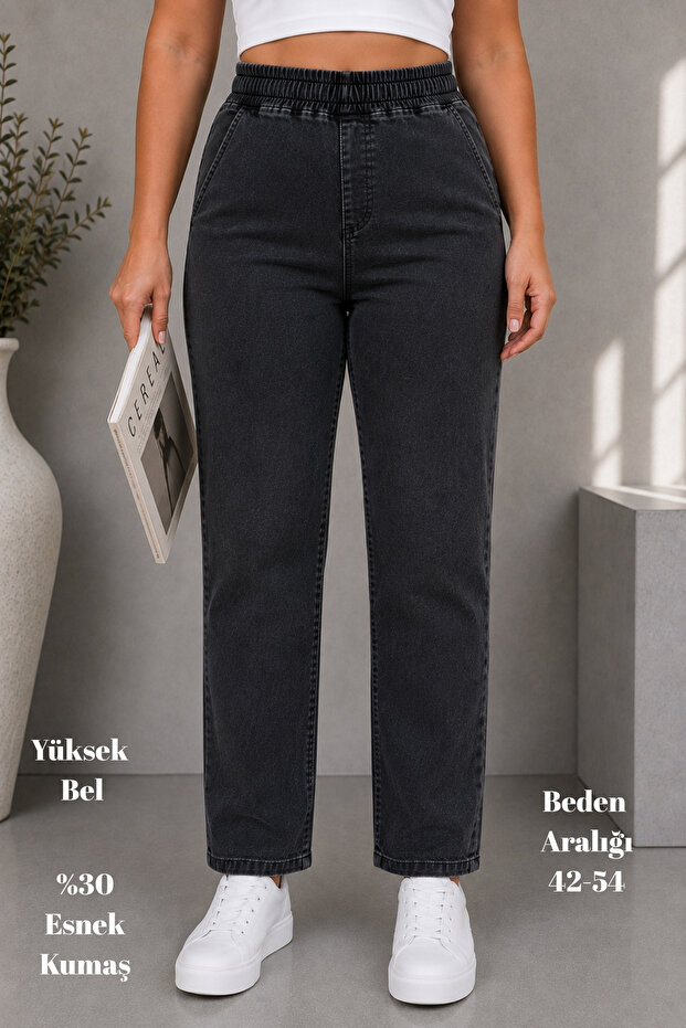 - Plus Size Stretch Fabric, Elastic Waist Jeans C636-Anthracite