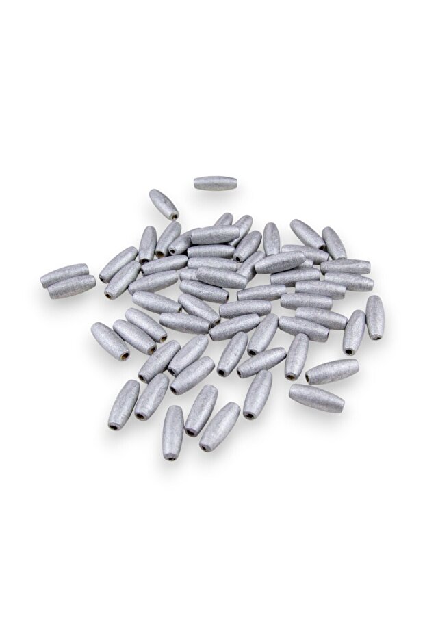 12 mm Barley Silver (22X6 mm) Wooden Beads 35 Gr (70 Pcs)