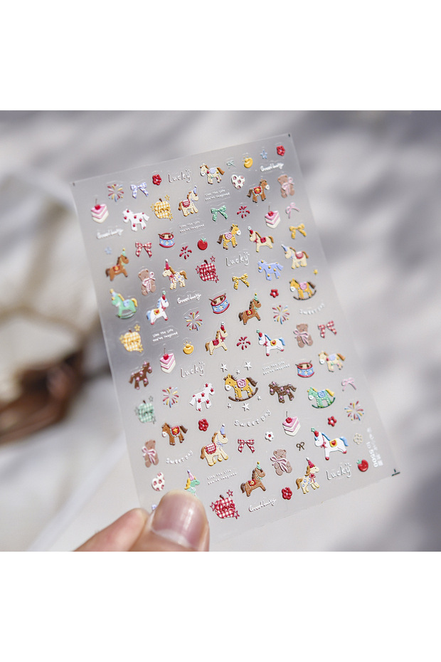 1pcs 5D Embossed Nail Art Stickers Cute Colorful Little Horse Nail 3D Decorations Stickers Adhesive