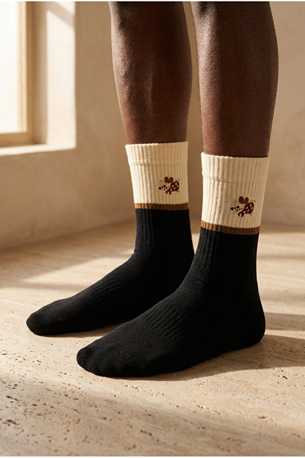 Unisex Dog Embroidered Socks Black
