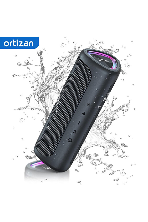 مكبر صوت بلوتوث خارجي Ortizan M7 أسود، طاقة خرج 24 واط، بلوتوث 5.3، مقاوم للماء بمعيار IPX7