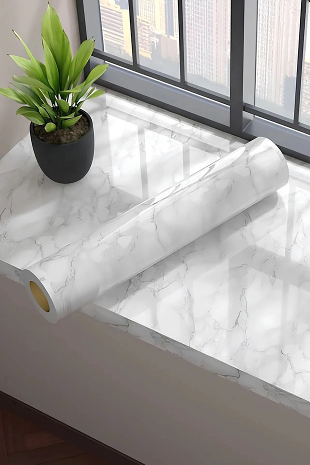 White Marble Look Covering Paper 5 Meters Self Adhesive Kitchen Countertop Shelf Coffee Table Covering