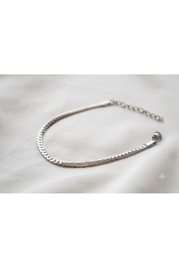 Ezme Model Chain 3mm Thick Silver Color Model Unisex (Women/Men) Steel Bracelet/ 19+4cm