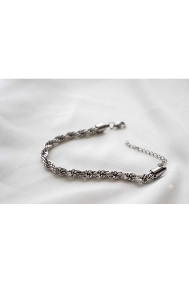 Twisted Chain 5mm Thick Silver Color Model Unisex (Women/Men) Steel Bracelet/ 18+4cm