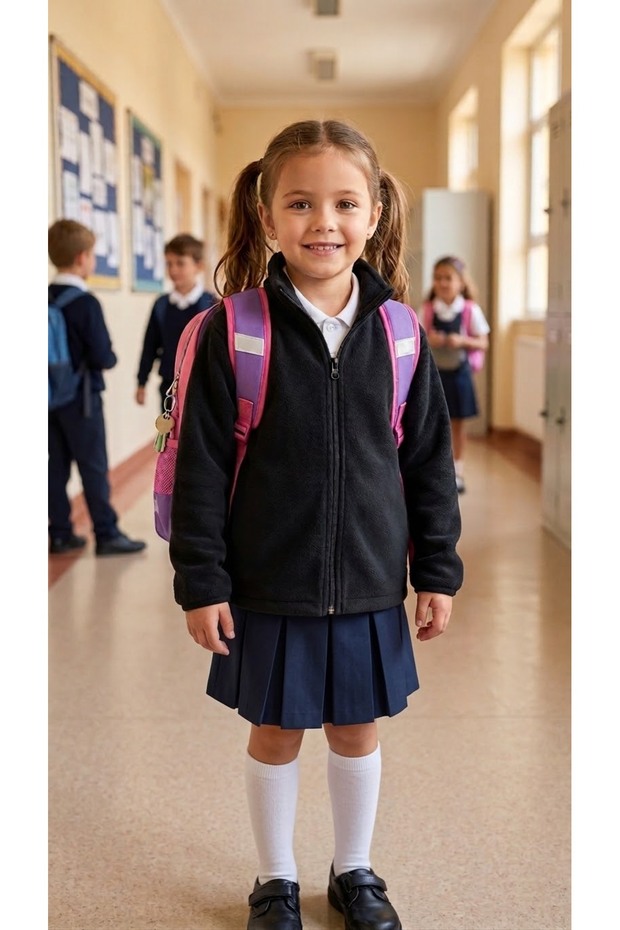 Girl's Fleece Stand Collar Zippered Sweatshirt Cardigan Jacket