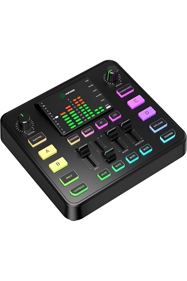 black Pupgsis Gaming Audio Mixer, Audio Interface, Sound Board With Pro-Preamp, Noise Cancellation,