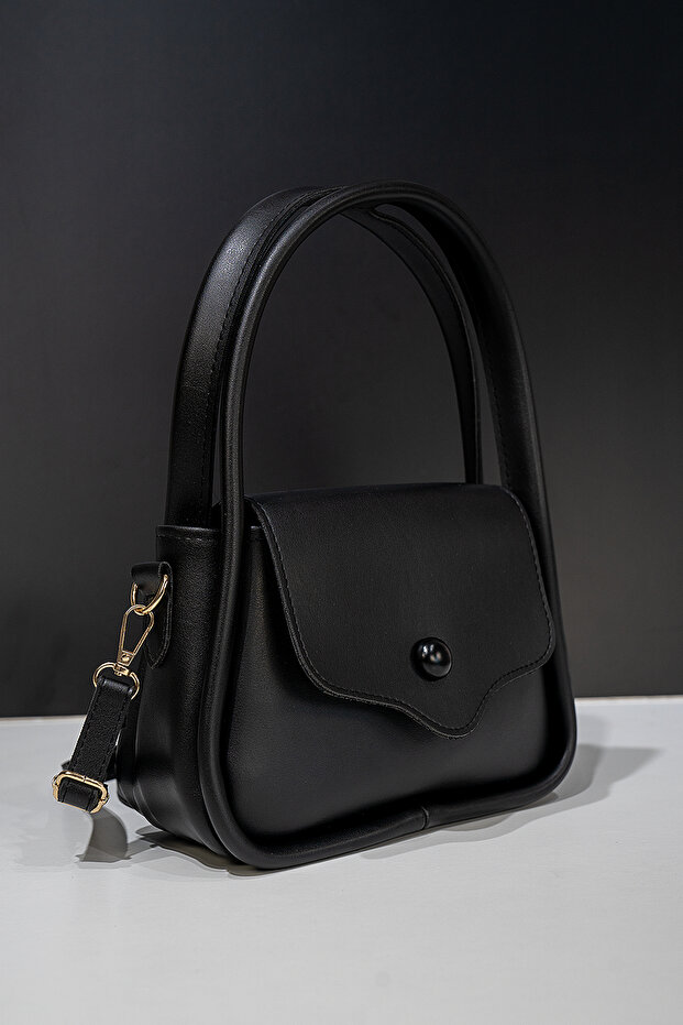 Women's Black Buttoned Handbag and Shoulder Bag