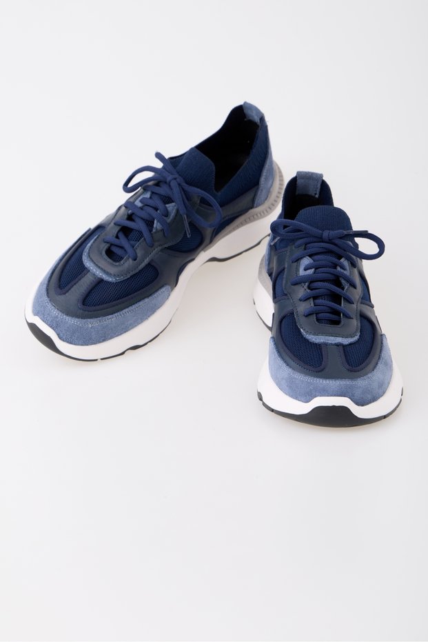 Alpi Blue-Navy Blue Genuine Leather Knitwear Men's Sneaker Shoes