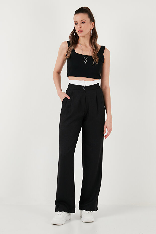 Relaxed Fit High Waist Wide Leg Trousers Pants 673P1012