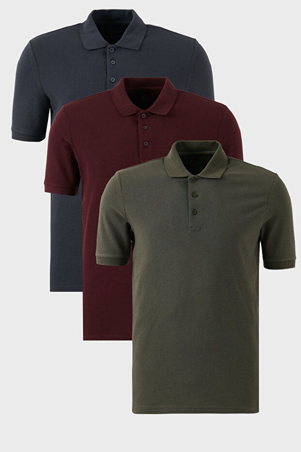 Cotton Regular Fit Buttoned Polo Neck 3 Pack t Shirts Men's t Shirt 5902127 S3