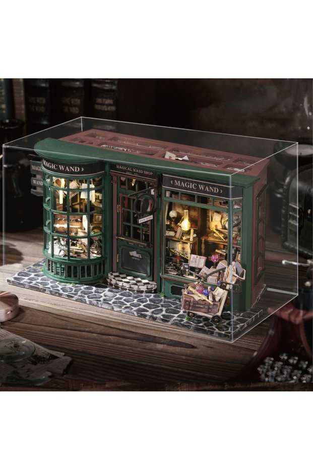 F32B Magic Shop DIY Wooden Dollhouse Miniature Doll House Kit with Furniture Roombox Retro Home Mode