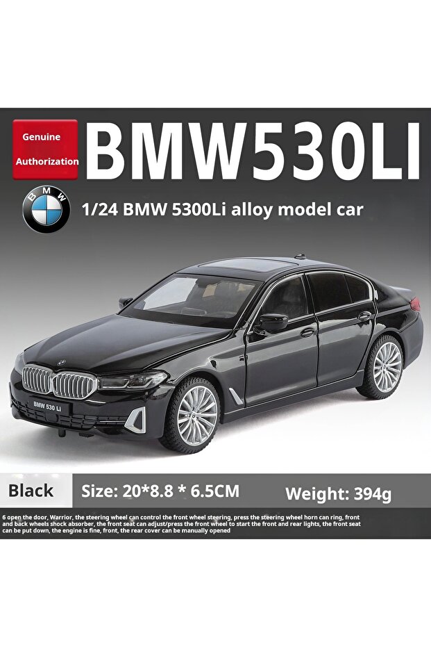 Black 1/24 Scale Officially authorized BMW 530 Alloy Diecast Classic Car Model Sound Light Pull Back