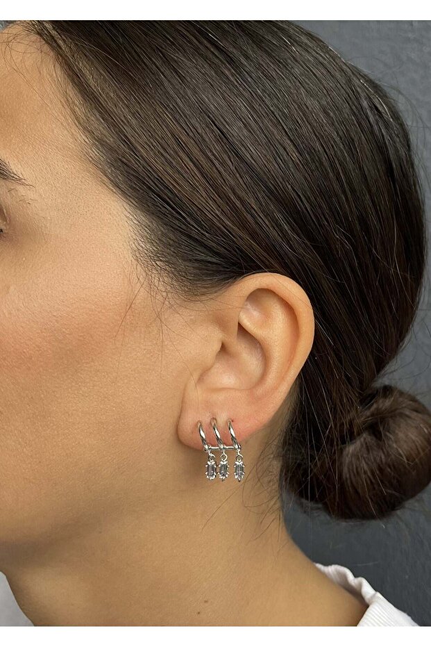 Silver Color Stone Multi-Image Earrings