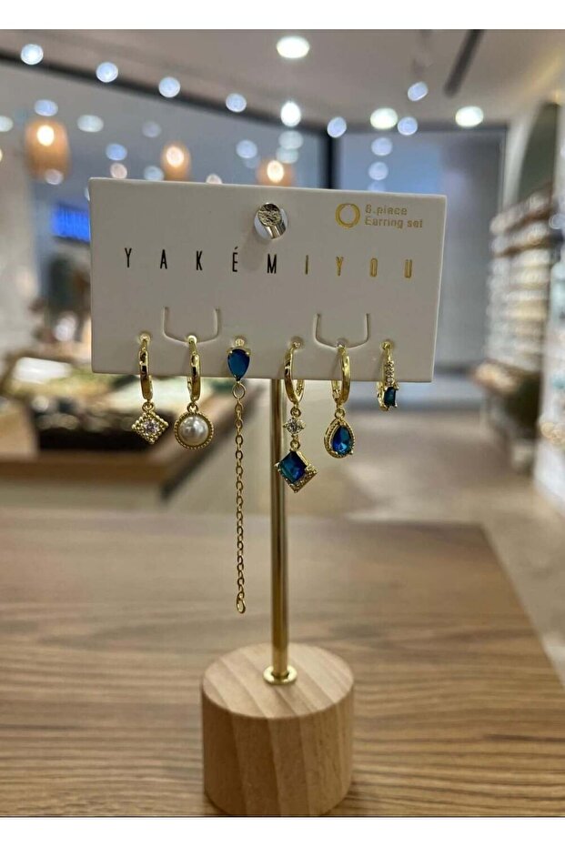 Yakemiyou Blue Stone Six-Piece Earrings