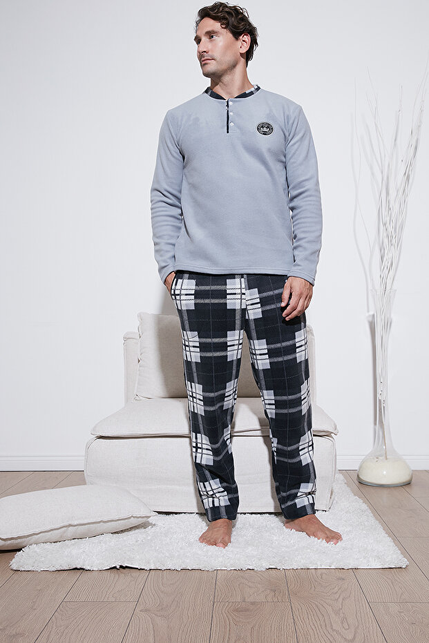Regular Fit Crew Neck Winter Soft Textured Fleece Pajama Set Men's PAJAMA SET 6096