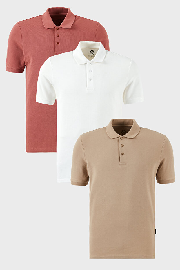 Cotton Regular Fit Buttoned Polo Neck 3 Pack t Shirts Men's t Shirt 5902127 S3