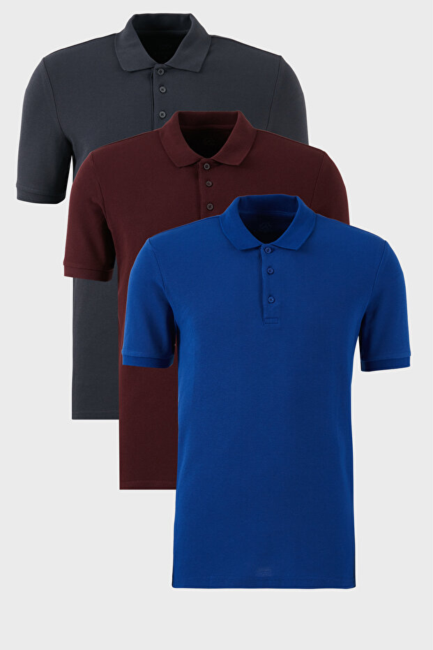Cotton Regular Fit Buttoned Polo Neck 3 Pack t Shirts Men's t Shirt 5902127 S3