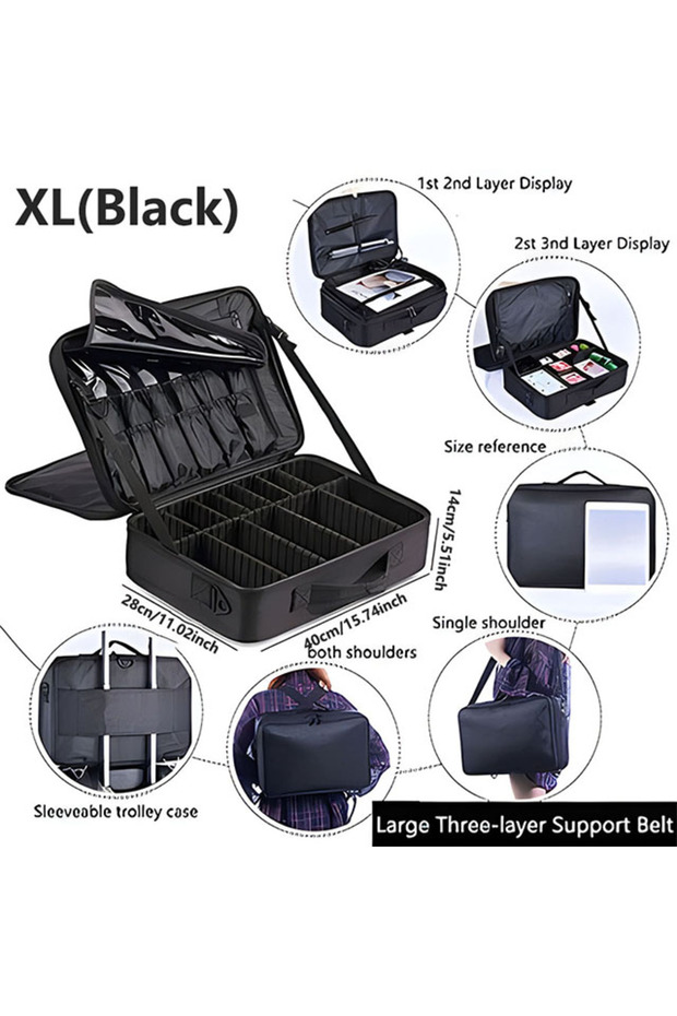 XL black Large Capacity Cosmetic Case Waterproof Manicure Makeup Toolbox,Makeup Bag For Travel New P