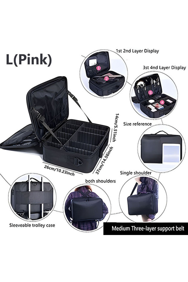 L black Large Capacity Cosmetic Case Waterproof Manicure Makeup Toolbox,Makeup Bag For Travel New Pr