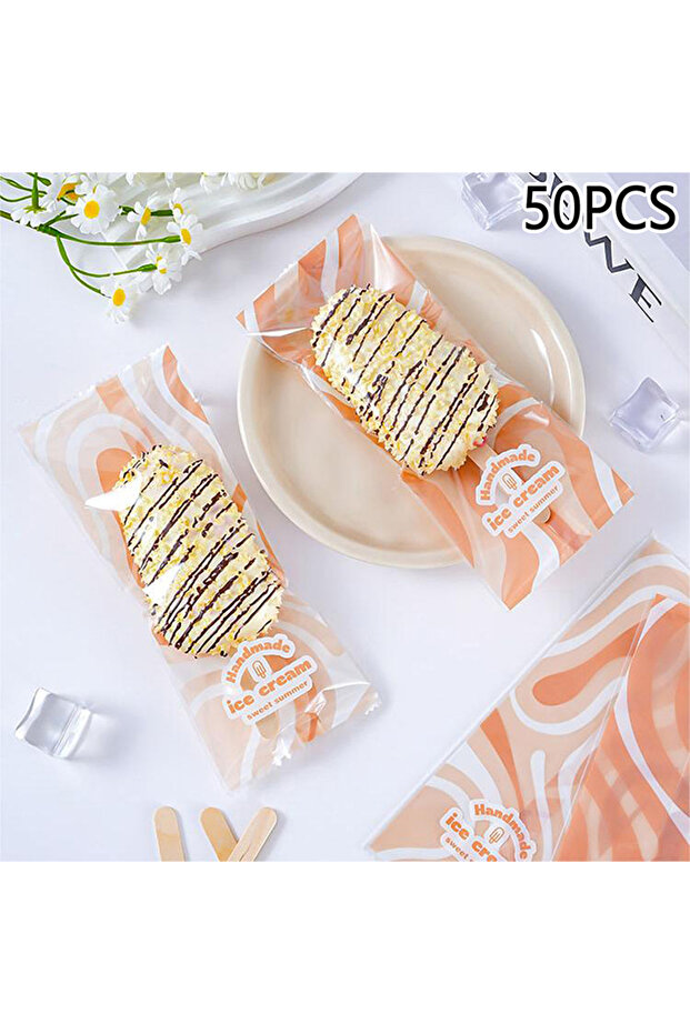 JETTING A4 50pcs Food Grade Ice Cream Bags Disposable Plastic Popsicle Protective Cover Storage Tran