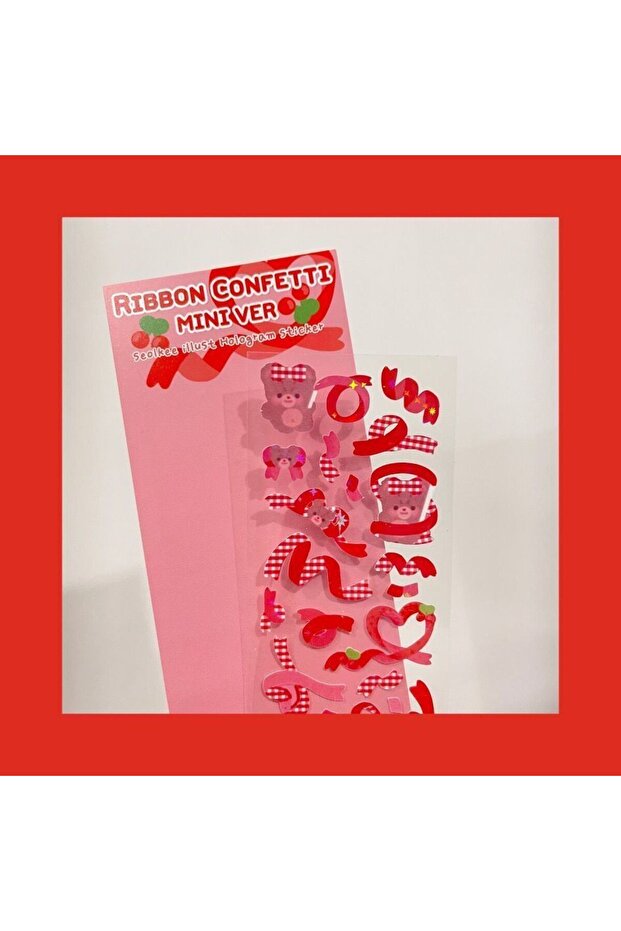 01 Korean Cute Cartoon Ribbon Bear Sticker Laser Waterproof Die-Cut Sticker Hand Account Diary Scrap