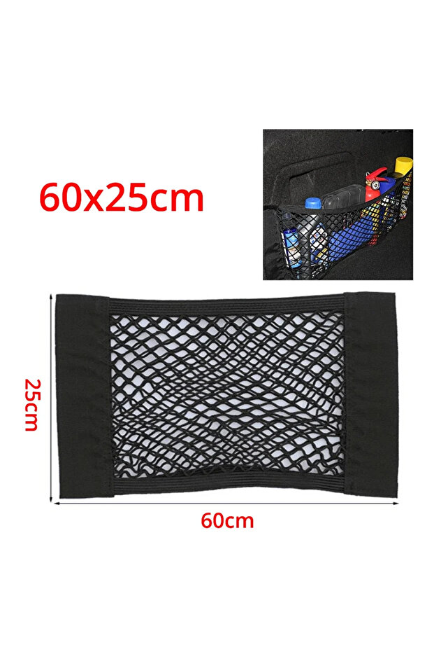 60cm X 25cm Car Back Rear Trunk Organizer Net Mesh Seat Elastic String Magic Sticker Universal Stora