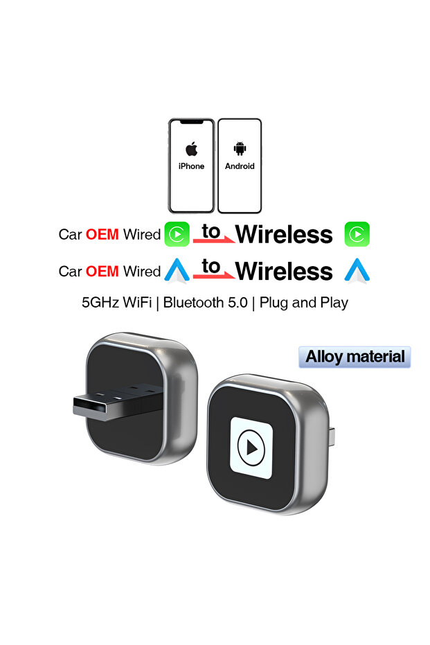 مادة الألومنيوم الجديدة اللاسلكية CarPlay Android Auto محول USB Dongle Smart Mini Box Plug And Play