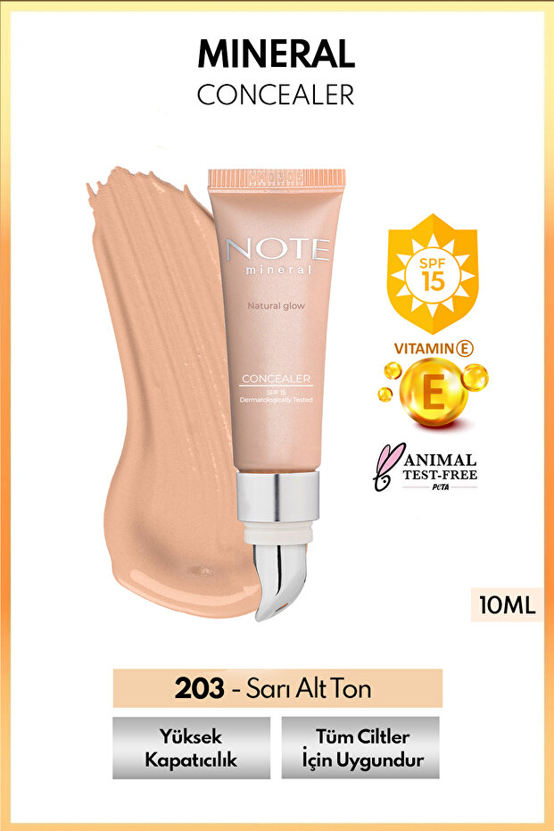 خافي عيوب معدني بعامل حماية من الشمس SPF 15 - خافي عيوب مكثف، خافي عيوب تحت العين برأس معدني 203 متوسط داكن