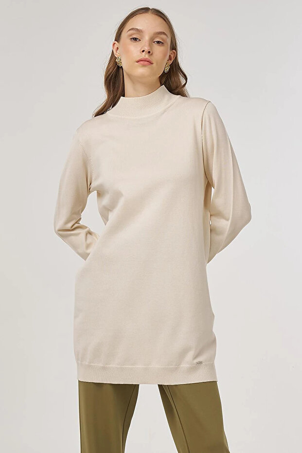 Turtleneck Basic Viscose Knitwear Tunic Cream