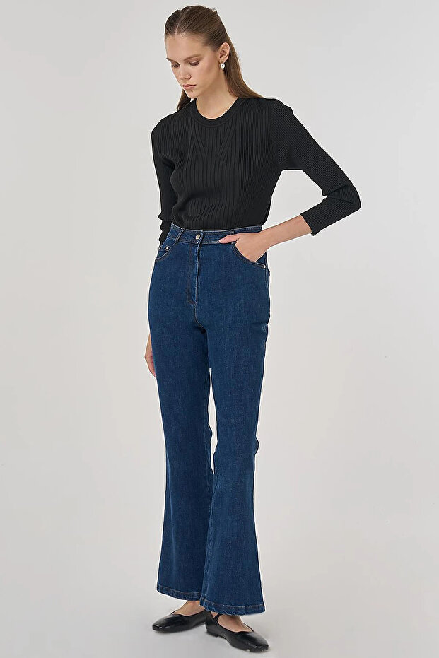 Flared Denim Pants Navy Blue
